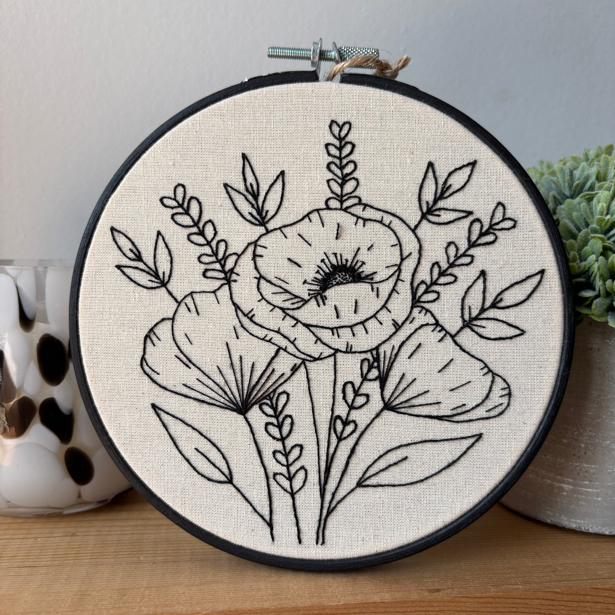 Poppy Fine-Line Hand-Embroidered Artwork