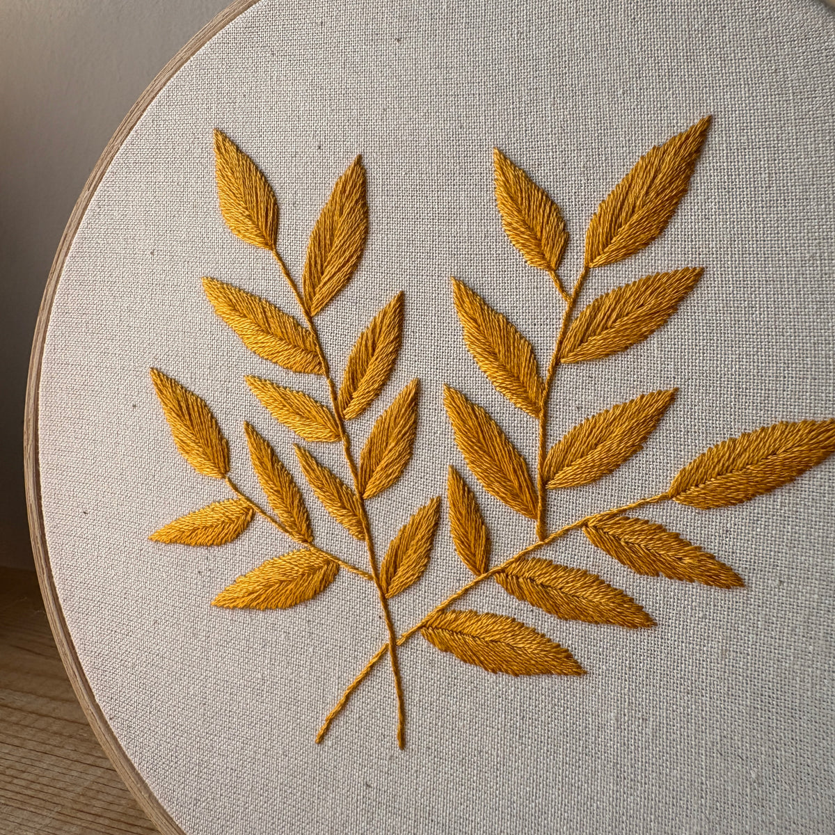 Golden Leaves Hand-Embroidered Artwork
